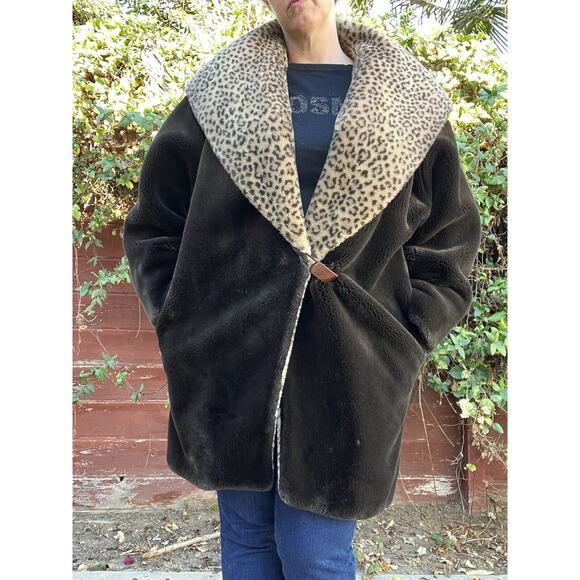 Vintage J Percy Marvin Richards Leopard Cheetah Print Hooded Coat Size Large USA - Picture 6 of 7
